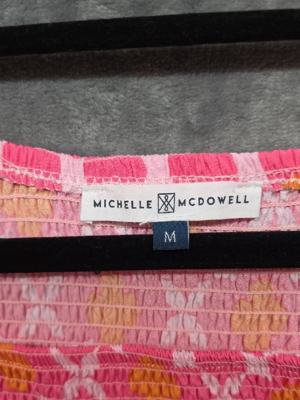 White House Black Market Pink & Orange Floral Smocked Peplum Blouse - Picture 2 of 7